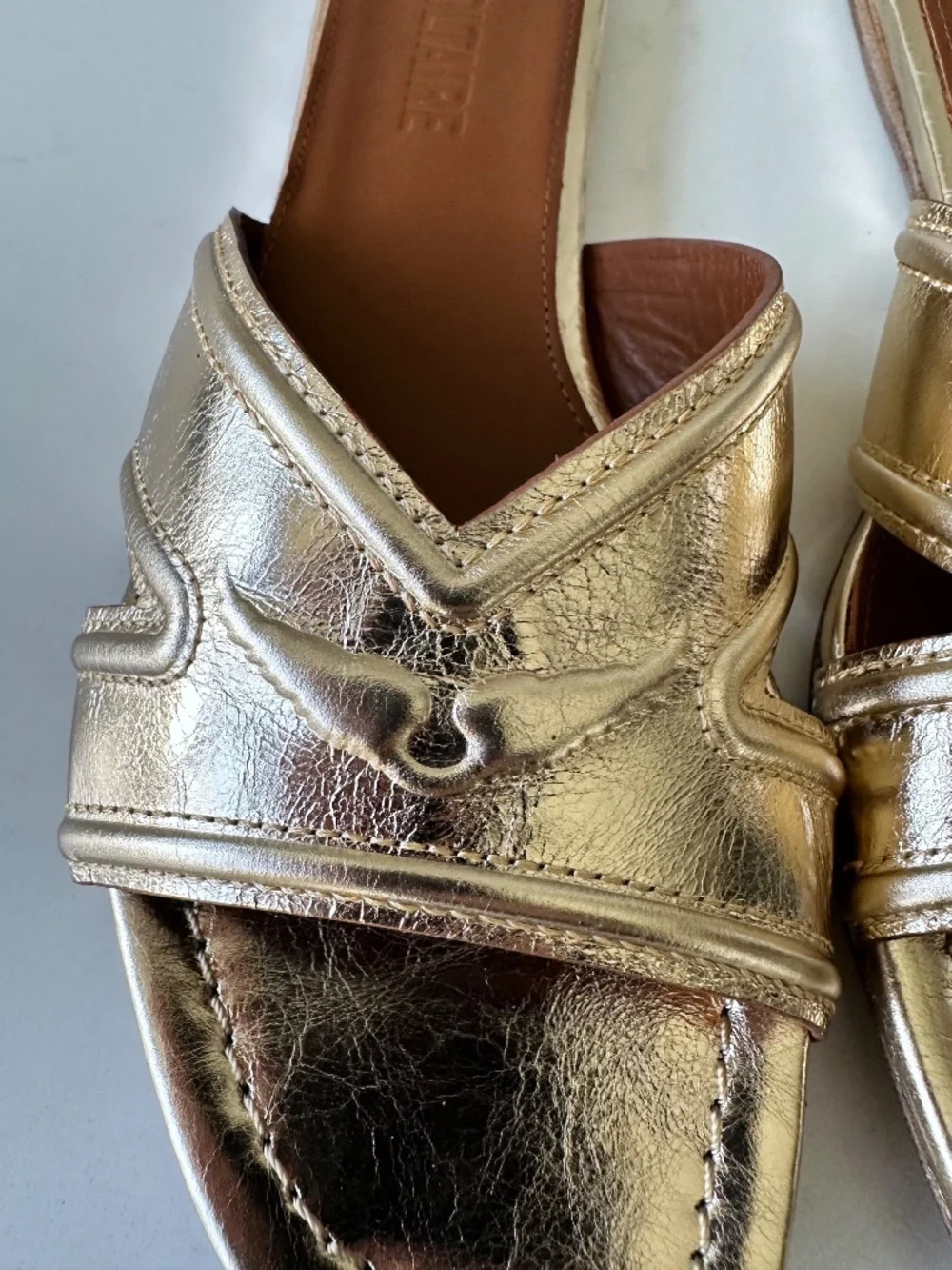 NIB | Zadig & Voltaire | Women's Azora Gold Metallic Leather Slide Sandal - Picture 10 of 12